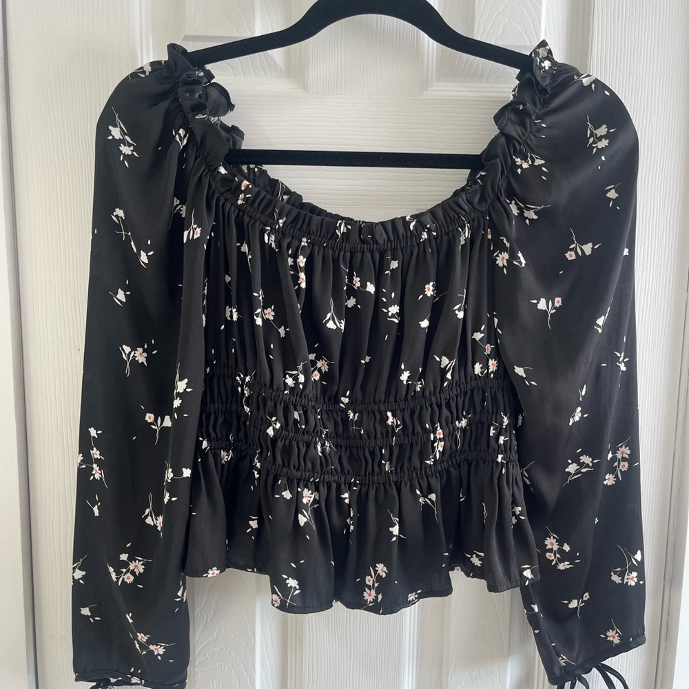 Dynamite Black Floral Blouse